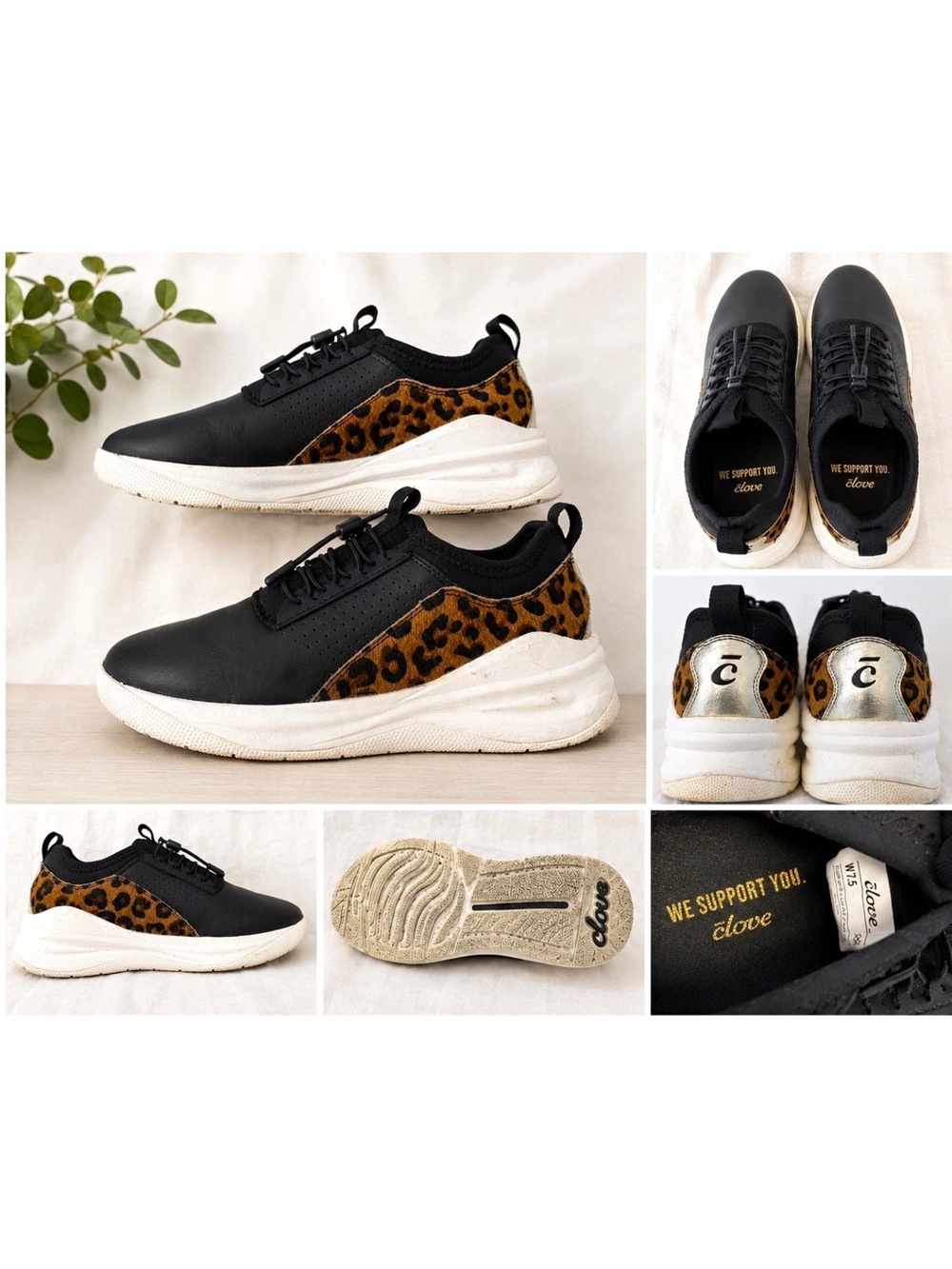 Clove Black Sneakers with Leopard Accents